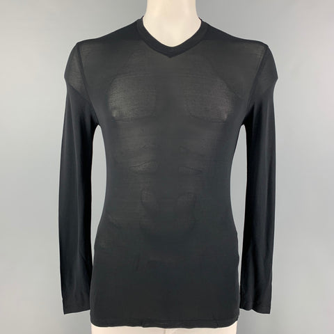GIORGIO ARMANI Size L Black See Through V-Neck Pullover