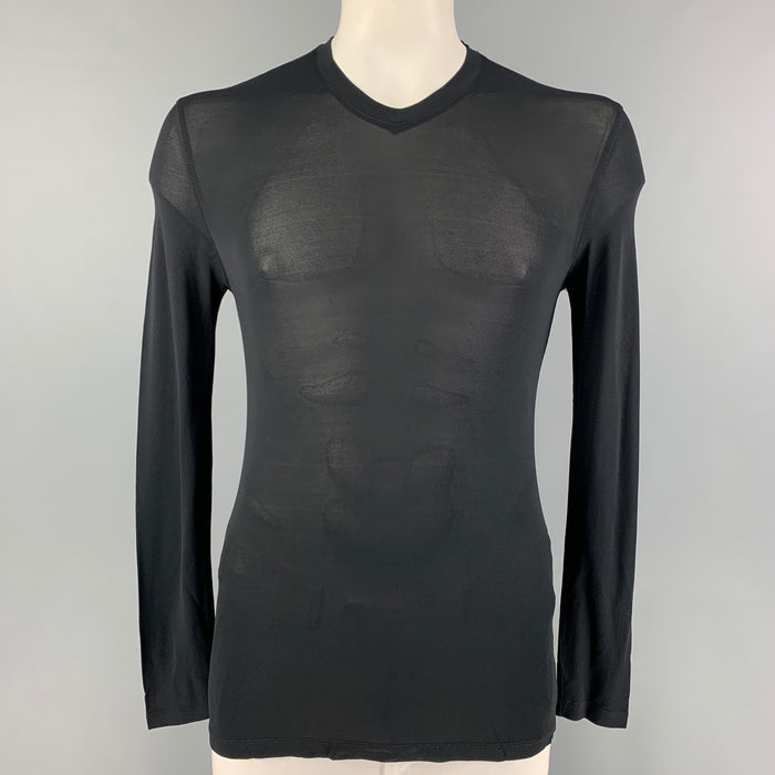 GIORGIO ARMANI Size L Black See Through V-Neck Pullover