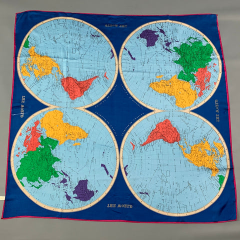 PERRY ELLIS Multi-Color The World Print Silk Scarf