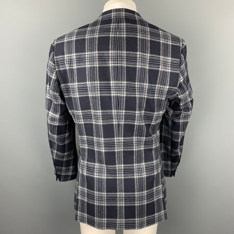 HUGO BOSS Size 38 Regular Navy & Grey Plaid Cashmere / Silk Sport Coat