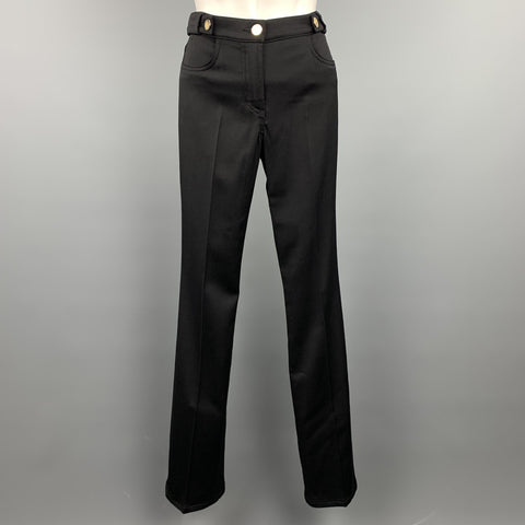 ROBERTO CAVALLI Size 2 Black Tweed Gold Button Dress Pants