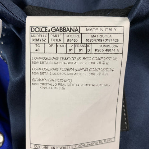DOLCE & GABBANA Size 38 Royal Blue Crystal Silk Shawl Collar Sport Coat
