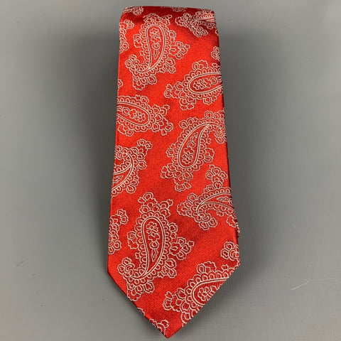 ETRO Red White Paisley Silk Jacquard Tie