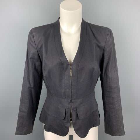 GIORGIO ARMANI Taille 6 Veste zippée en soie / lin ardoise