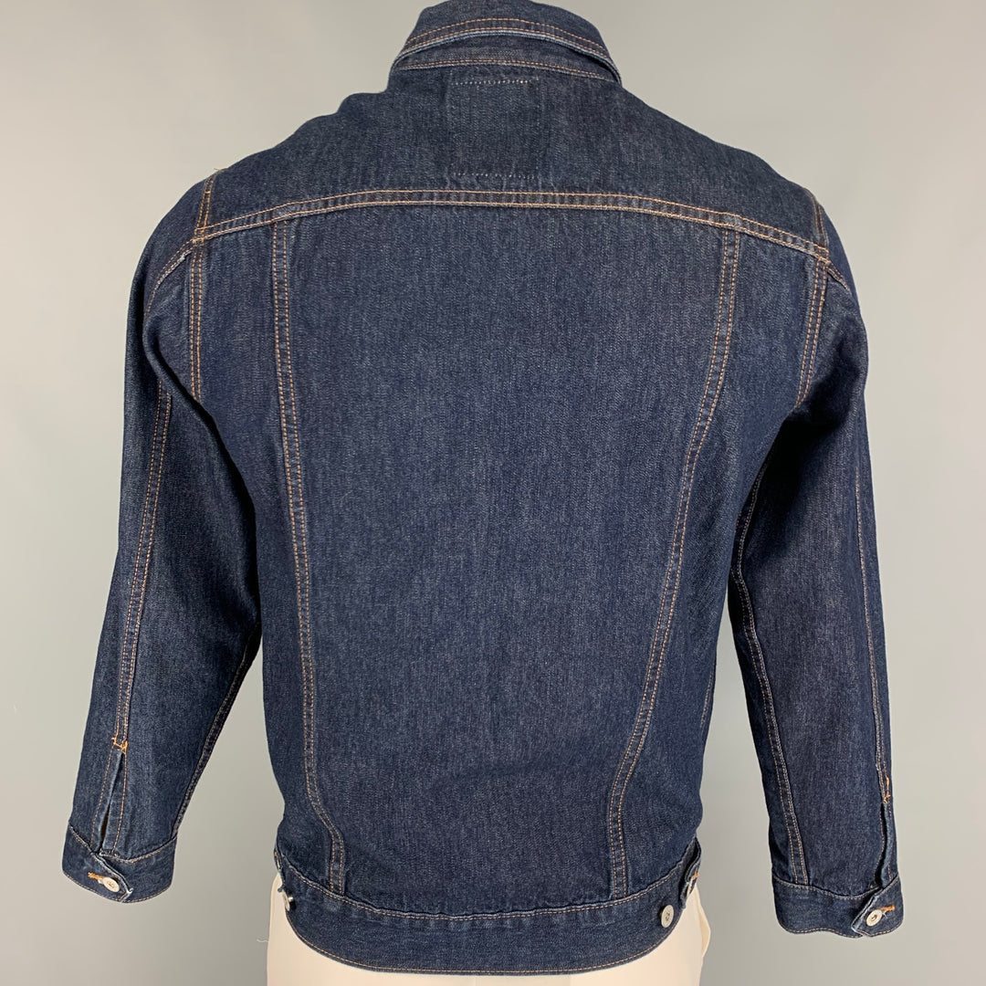 STUSSY Taille L Veste camionneur en coton à surpiqûres contrastées indigo