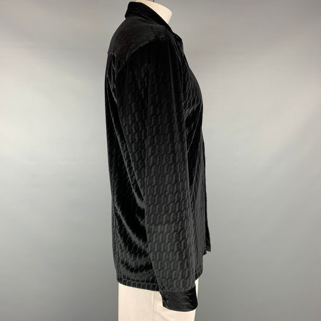 ARMANI COLLEZIONI Size XL Black Swirls Velvet Button Up Long Sleeve Shirt