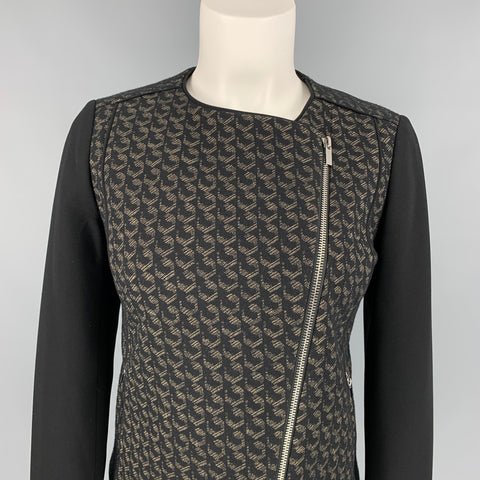 DIANE VON FURSTENBERG Size 0 Black & Beige Geometric Virgin Wool Blend Jacket