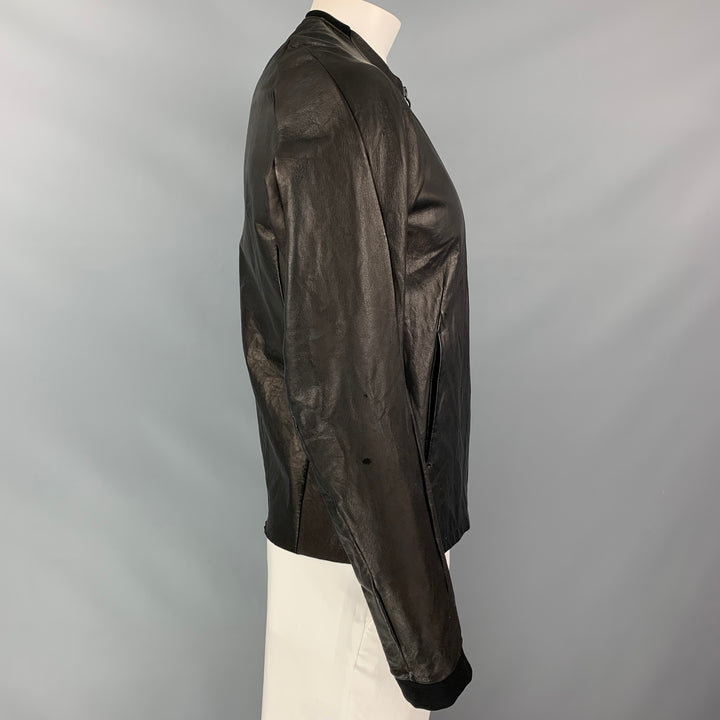 DEVOA Size L Black Unlined Leather Zip Up Jacket