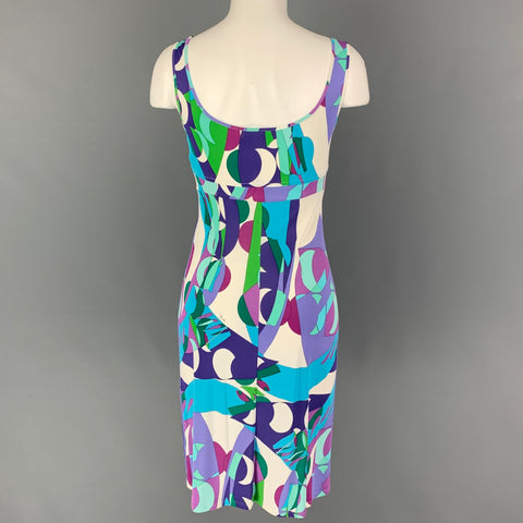 EMILIO PUCCI Size S Turquoise Multi-Color Viscose Abstract Tank Dress