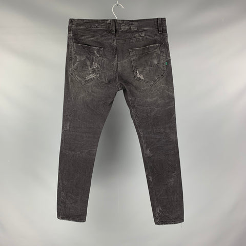 MESSAGERIE Size 31 Grey Charcoal Distressed Cotton  Elastane Button Fly Jeans
