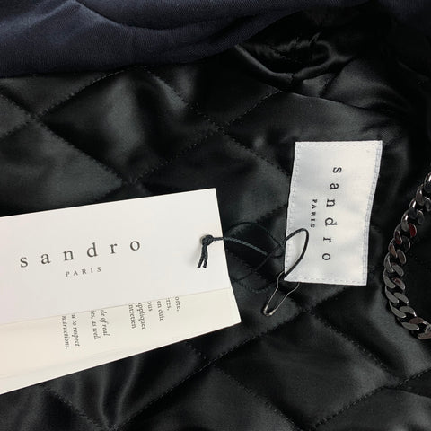 SANDRO Size M Navy & Black Patchwork Cotton Biker Jacket