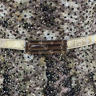 OSCAR DE LA RENTA Size 2 Green Tie Dye Taupe Embroidered Beaded Cocktail Dress