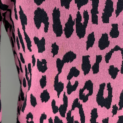 SIBLING LONDON Size S Pink & Black Print Cotton / Viscose Round Neck Pullover Sweater