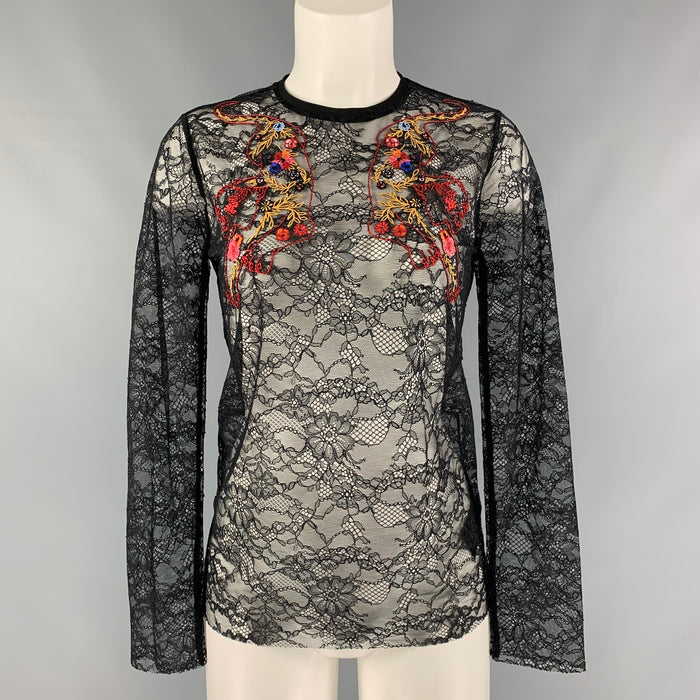 SANDRO Size S Black Lace Polyamide Long Sleeve Dress Top