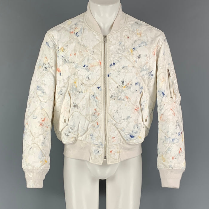 JOHN ELLIOTT Size M White Multi-Color Splattered Cotton Jacket