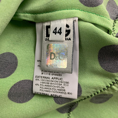 D&G by DOLCE & GABBANA Size 8 Green Black Silk Polka Dot Casual Top