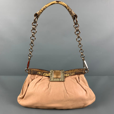 PRADA Nude Leather Lizard Handle Shoulder Bag