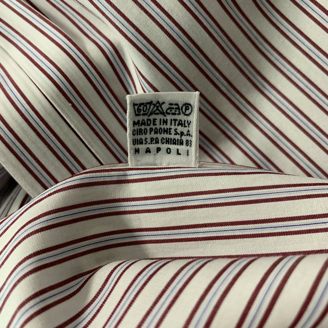 KITON Size XL White,  Red and Blue Stripe Cotton Button Down Long Sleeve Shirt