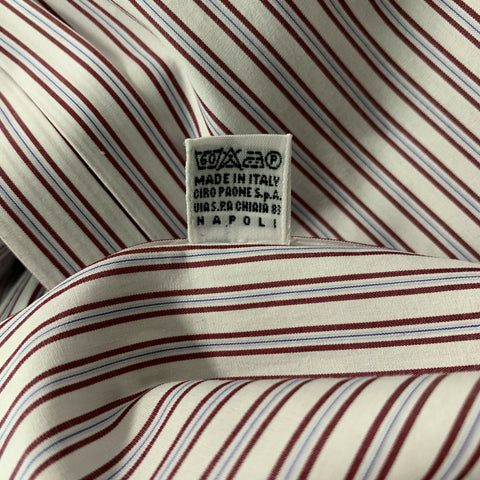 KITON Size XL White,  Red and Blue Stripe Cotton Button Down Long Sleeve Shirt