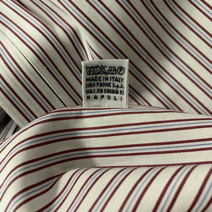 KITON Size XL White,  Red and Blue Stripe Cotton Button Down Long Sleeve Shirt