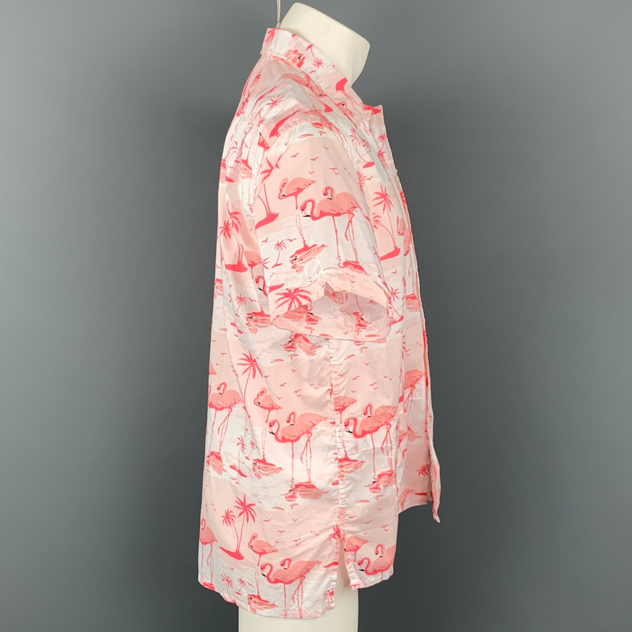 ENGINEERED GARMENTS Size M Pink & White Flamingo Print Cotton Camp