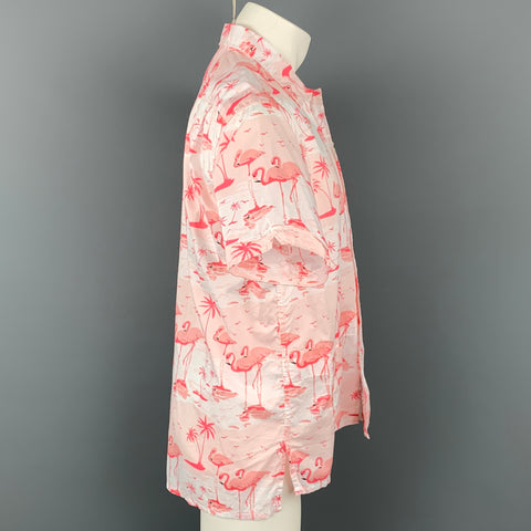 ENGINEERED GARMENTS Camisa de manga corta de algodón con estampado de flamencos en rosa y blanco talla M