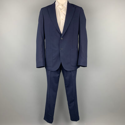 LORO PIANA Size 46 Navy Wool Notch Lapel Notch Lapel Suit