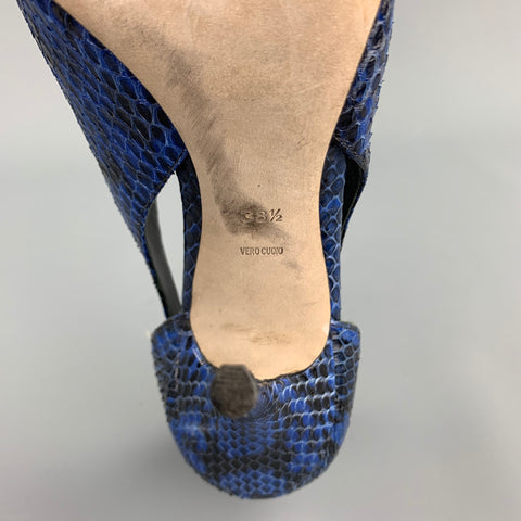 ALEXANDER WANG Inka Talla 8.5 Zapatos de tacón de cuero con relieve azul y negro