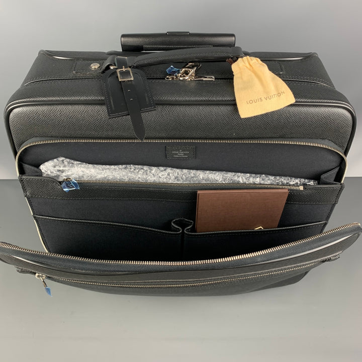 LOUIS VUITTON All Pilot Case  Black Textured Leather Carry-On Roller Luggage Bag