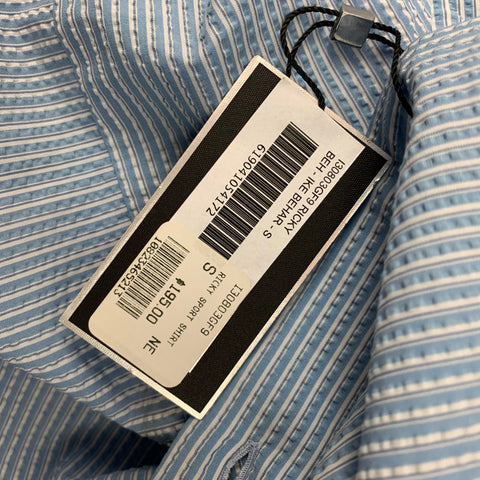 IKE BEHAR Size S Light Blue & White Seersucker Cotton Button Down Long Sleeve Shirt