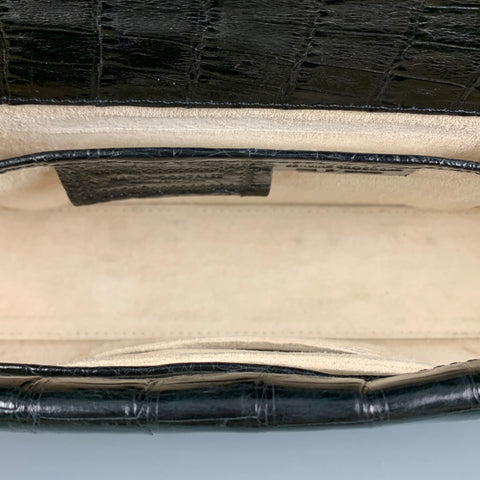 NANCY GONZALEZ Black Textured Crocodile Leather Clutch