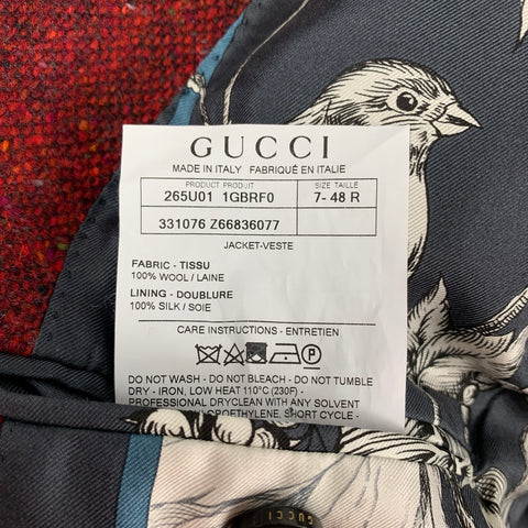 GUCCI Size 38 Red Multi-Color Tweed Wool Notch Lapel Sport Coat