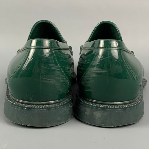 GUCCI Size 8 Green Rubber Horsebit Slip On Loafers