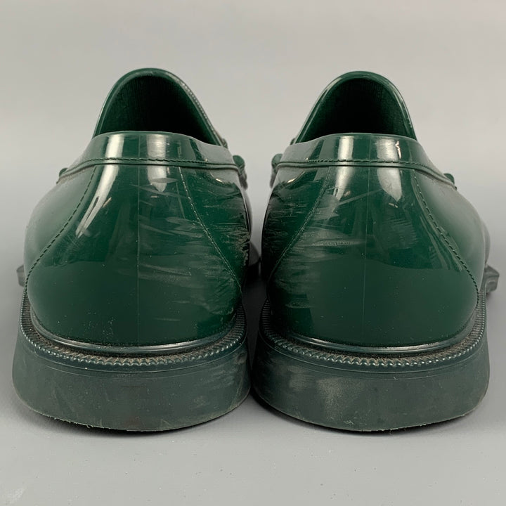 GUCCI Size 8 Green Rubber Horsebit Slip On Loafers