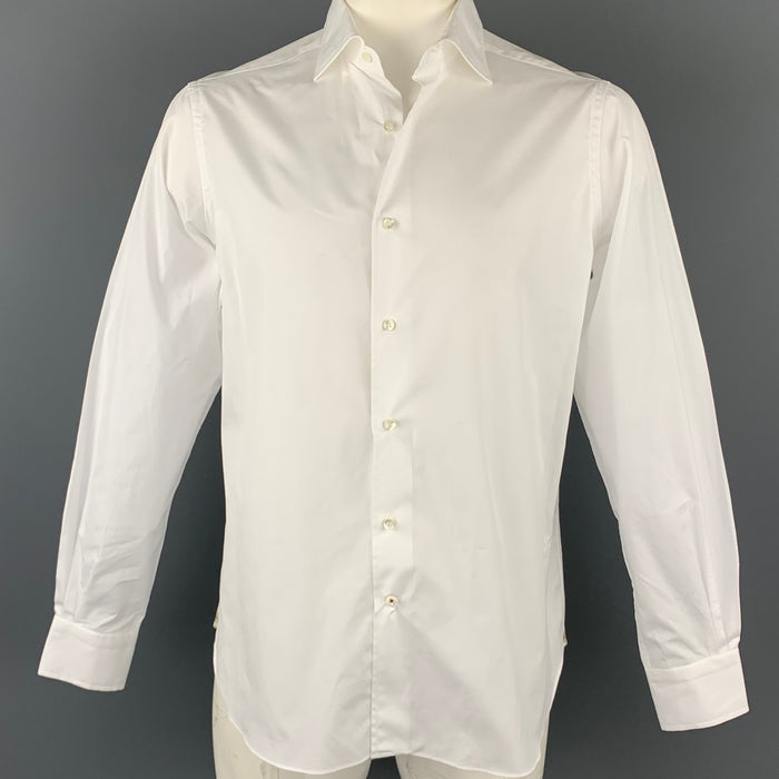 LORO PIANA Size L White Cotton Button Up Long Sleeve Shirt