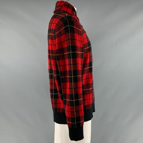 POLO by RALPH LAUREN Size XL Red Black Plaid Lambswool Shawl Collar Sweater