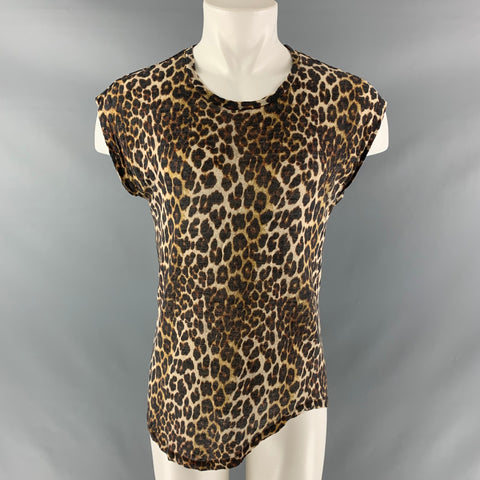 IRO Size S Black & Brown Animal Print Linen Crew-Neck  Tank Top
