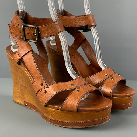 CHLOE Size 8 Tan Leather Platform Sandals