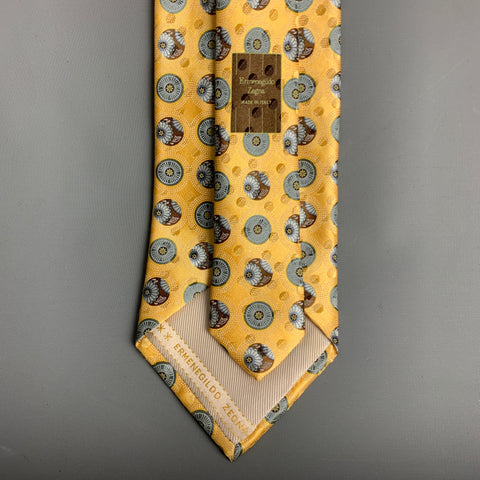 ERMENEGILDO ZEGNA Yellow Blue Circles Silk Tie