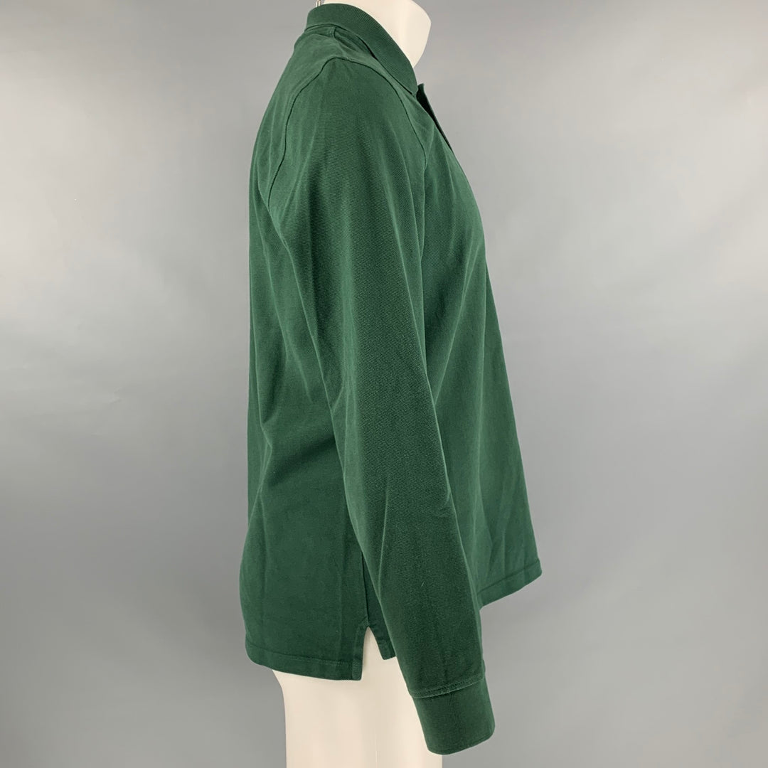 DRAKE'S Size M Green Solid Pique Long Sleeve Polo