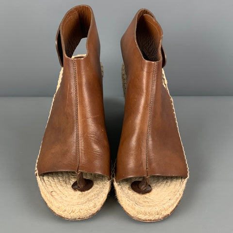 CELINE Size 7 Tan Natural Leather Mixed Materials Espadrille Sandals