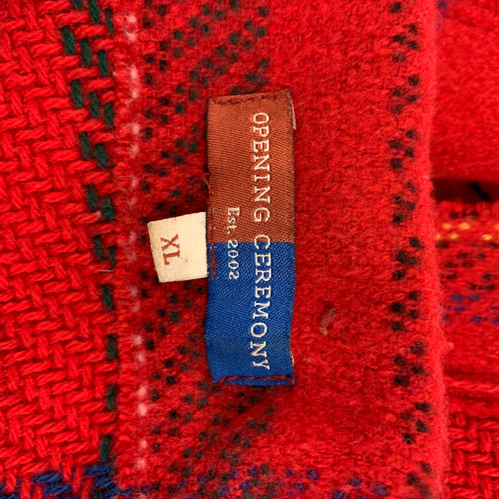 OPENING CEREMONY Size XL Red & Black Plaid Wool Snaps Long Sleeve Shirt Jacket