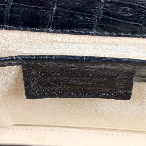 NANCY GONZALEZ Black Textured Crocodile Leather Clutch