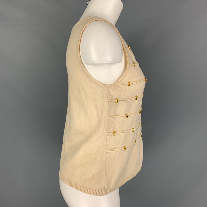 ESCADA Size 8 Cream Gold Wool Studded Sleeveless Dress Top