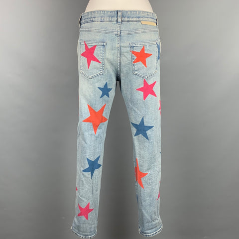 STELLA McCARTNEY Size 27 Blue & Red Star Print Denim Relaxed Fit Jeans