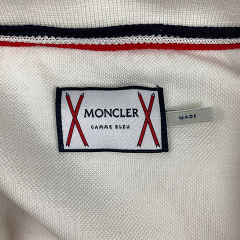 MONCLER Size L White Black Contrast Trim Cotton Polo