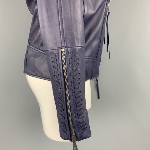 REBECCA MINKOFF Taille XS Veste de motard en cuir d’agneau bleu marine