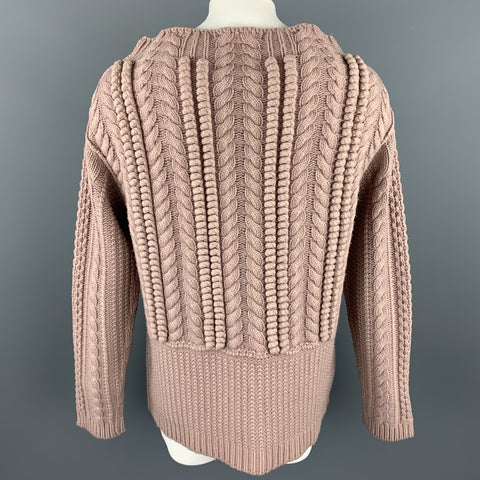 BURBERRY PRORSUM Resort 2013 Size XL Rose Pink Cable Knit Wool Wide Neck Sweater