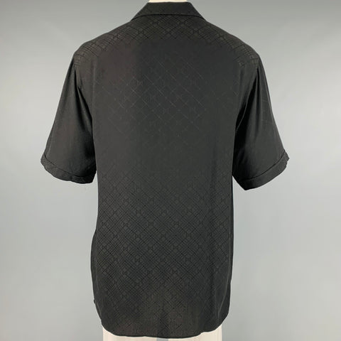 GUCCI Size L Black Monogram Silk Camp Short Sleeve Shirt