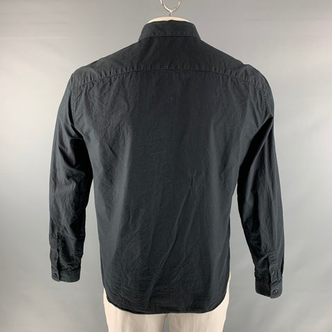THE KOOPLES Size L Black Solid Cotton Hidden Placket Long Sleeve Shirt